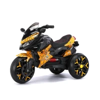 3-Wheel 12V Kids Electric Ride-On Motorcycle with Training Wheels and Headlight, Motorbike with MP3/USB, 43.5'' L x 23.5'' W x 29'' H, Yellow(m-2)
