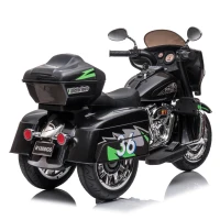 2-Seat 12V Kids Electric Ride-On Motorcycle with Storage Trunk, 3-Wheel Motorbike with MP3 and Bluetooth, 43.5'' L x 19'' W x 26.5'' H, Black(m-10)