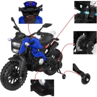 12V Kids Electric Motorcycle Ride-On with Training Wheels, Hand Throttle & Foot Brake, Motorbike for Ages 3-6, 40.5″ L x 21.5″ W x 27″ H, Blue(m-7)