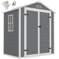 Outsunny 6x4.5 Outdoor Storage Shed, Lockable Tool Shed with Double Doors, Vent and Window for Garden, Cottage Style, Family Use, Gray(m-11)