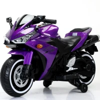 12V Ride-On Motorcycle for Ages 3-6 with Training Wheels and Headlight, Motorbike with MP3 and Light-Up Wheels, 46" L x 20" W x 26" H, Purple(m-7)