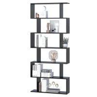 HOMCOM 76" 6-Tier Wooden Bookcase S Shaped Storage Display Shelf Modern Bookshelf Open Concept Living Room Home Office Furniture, Black(m-2)