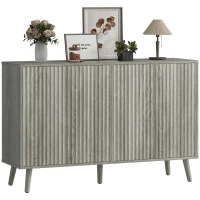 HOMCOM Buffet Cabinet with Storage, Modern Fluted Sideboard with Adjustable Shelves for Dining Room Living Room, Light Grey(m-11)