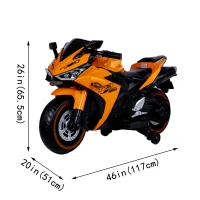 12V Kids Electric Ride-On Motorcycle with Training Wheels and Headlight, Motorbike with MP3 and Light-Up Wheels, 46" L x 20" W x 26" H, Orange(m-3)