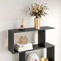 HOMCOM 76" 6-Tier Wooden Bookcase S Shaped Storage Display Shelf Modern Bookshelf Open Concept Living Room Home Office Furniture, Black(m-9)