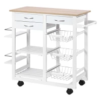 HOMCOM Rolling Kitchen Island on Wheels Trolley Utility Cart with Spice Racks, Towel Rack, Baskets & Drawers for Dining Room(m-11)