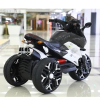 3-Wheel 12V Kids Electric Ride-On Motorcycle with Training Wheels and Headlight, Motorbike with MP3/USB, 43.5'' L x 23.5'' W x 29'' H, White(m-5)
