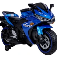 12V Kids Electric Ride-On Motorcycle with Training Wheels and Headlight, Motorbike with MP3 and Light-Up Wheels, 46" L x 20" W x 26" H, Blue(m-8)