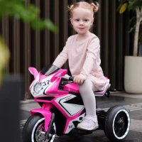 6V Kids Electric Ride-On Motorcycle with MP3, LED Headlight and Light-Up Wheels, Motorbike Ideal for Ages 3-4, 30.5'' L x 16'' W x 20.5'' H, Pink(m-1)