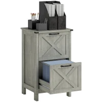 HOMCOM Vertical Filing Cabinet with 2 Drawers, Rustic Farmhouse Office Storage Cabinet for A4, Letter Size, Stone Grey(m-11)