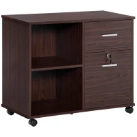 Vinsetto Lateral Filing Cabinet with Wheels, Locking File Cabinet, Mobile Printer Stand with Open Shelves and Drawers for A4 Size Documents, Walnut(m-2)