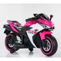 12V Kids Electric Ride-On Motorcycle with Training Wheels and Headlight, Motorbike with MP3 and Light-Up Wheels, 46" L x 20" W x 26" H, Pink(m-10)