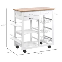 HOMCOM Rolling Kitchen Island on Wheels Trolley Utility Cart with Spice Racks, Towel Rack, Baskets & Drawers for Dining Room(m-3)