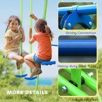 Outsunny Metal Swing Set with Glider, Two Swing Seats and Adjustable Height, Outdoor Heavy Duty A-Frame Suitable for Playground, Backyard, Green(m-6)