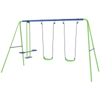 Outsunny Metal Swing Set with Glider, Two Swing Seats and Adjustable Height, Outdoor Heavy Duty A-Frame Suitable for Playground, Backyard, Green(m-11)