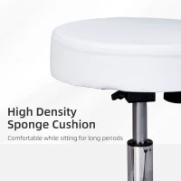 HOMCOM Adjustable Rolling Stool with Back, PU Leather Round Swivel Drafting Stool with Wheels for Kitchen, Salon Spa, Bar, Home Office, Massage, White(m-5)