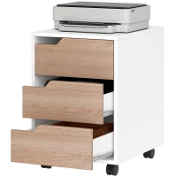 HOMCOM 3 Drawer File Cabinet, Mobile Vertical Filing Cabinet with Wheels, Printer Stand with Storage for Home Office, Oak(m-11)