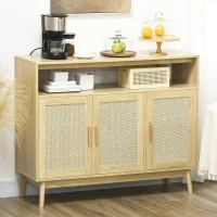 HOMCOM Accent Sideboards, Kitchen Storage Cabinet with 3 Rattan Doors, Adjustable Shelves for Living Room, Hallway(m-8)