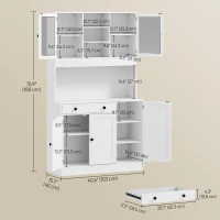 HOMCOM Tall Kitchen Pantry with LED Light, Freestanding Storage Cabinet with Hutch, Shelves, Drawer, Doors, White(m-3)
