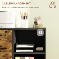 HOMCOM Mobile Printer Stand with Charging Station USB Ports Locking Filing Cabinet for A4 Letter Size Rustic Brown and Black(m-9)