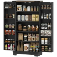 HOMCOM 47" Kitchen Pantry Storage Cabinet, Farmhouse Kitchen Pantry Cabinet with Adjustable Shelves and Door Shelves, Black(m-2)