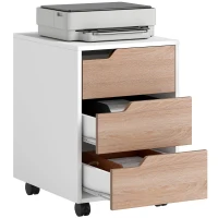 HOMCOM 3 Drawer File Cabinet, Mobile Vertical Filing Cabinet with Wheels, Printer Stand with Storage for Home Office, Oak(m-2)