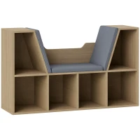 HOMCOM 6-Cubby Bookcase with Seat Cushion, Cube Storage Shelf with Reading Nook for Home Office, Study, Oak(m-11)
