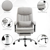 Vinsetto High Back Office Chair, Microfibre Computer Desk Chair with Lumbar Support Pillow, Foot Rest, Reclining Back, Arm, Light Grey(m-6)