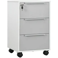 HOMCOM 3 Drawer File Cabinet with Wheels, Vertical Filing Cabinet with Lock, Grey(m-2)
