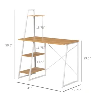 HOMCOM Computer Desk with Storage, Study Writing Table with 4-Tier Shelves for Home Office Workstation Small Space, Natural(m-3)