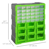 DURHAND Plastic 39 Drawer Parts Organiser Wall Mount Storage Cabinet for Small Nuts Bolts Tool Set of 2 Green(m-3)