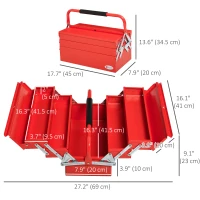 DURHAND 18" inches Metal Tool Box, Portable 5-Tray Cantilever Steel Tool Chest Cabinet, Red(m-3)