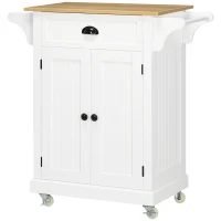 HOMCOM Rolling Kitchen Cart on Wheels, Utility Bar Cart with Drawer, 2 Towel Racks and Adjustable Shelf, White(m-11)