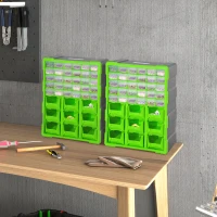 DURHAND Plastic 39 Drawer Parts Organiser Wall Mount Storage Cabinet for Small Nuts Bolts Tool Set of 2 Green(m-8)