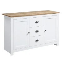 HOMCOM Modern Sideboard Cabinet, Kitchen Buffet Cabinet with 3 Drawers and Adjustable Shelves, Buffets Tables, White(m-2)