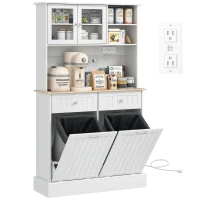 HOMCOM Kitchen Cabinet with Charging Station, 2 Tilt Out Cabinets, Microwave Stand, Freestanding Kitchen Pantry Cabinet, White(m-11)