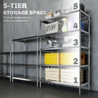 HOMCOM Bakers Rack, 5-Tier Stainless Steel Kitchen Storage Shelf with Adjustable Heights for Spices, Pots and Pans, Silver(m-5)