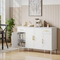 HOMCOM 55" Buffet Cabinet with Soft-Close Doors, Modern Sideboard with 2 Drawers, 3 Adjustable Shelves and 4 Doors, White(m-9)