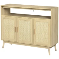 HOMCOM Accent Sideboards, Kitchen Storage Cabinet with 3 Rattan Doors, Adjustable Shelves for Living Room, Hallway(m-11)