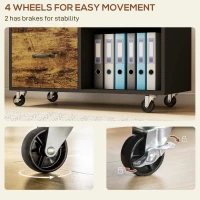 HOMCOM Mobile Printer Stand with Charging Station USB Ports Locking Filing Cabinet for A4 Letter Size Rustic Brown and Black(m-10)