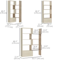 HOMCOM Corner Bookcase, Rotating Storage Display Shelf, Multifunction Tall Bookshelf, Space Saving Room Divider for Home Office, White Oak(m-3)