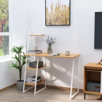 HOMCOM Computer Desk with Storage, Study Writing Table with 4-Tier Shelves for Home Office Workstation Small Space, Natural(m-1)
