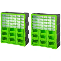 DURHAND Plastic 39 Drawer Parts Organiser Wall Mount Storage Cabinet for Small Nuts Bolts Tool Set of 2 Green(m-2)