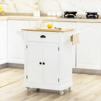 HOMCOM Rolling Kitchen Cart on Wheels, Utility Bar Cart with Drawer, 2 Towel Racks and Adjustable Shelf, White(m-8)