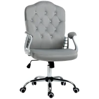 Vinsetto Office Chair, Velvet Computer Chair, Button Tufted Desk Chair with Swivel Wheels, Adjustable Height, Tilt Function, Grey(m-2)