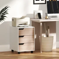 HOMCOM 3 Drawer File Cabinet, Mobile Vertical Filing Cabinet with Wheels, Printer Stand with Storage for Home Office, Oak(m-10)