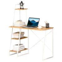 HOMCOM Computer Desk with Storage, Study Writing Table with 4-Tier Shelves for Home Office Workstation Small Space, Natural(m-11)