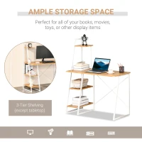 HOMCOM Computer Desk with Storage, Study Writing Table with 4-Tier Shelves for Home Office Workstation Small Space, Natural(m-5)