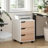 HOMCOM 3 Drawer File Cabinet, Mobile Vertical Filing Cabinet with Wheels, Printer Stand with Storage for Home Office, Oak(m-8)