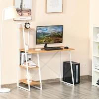 HOMCOM Computer Desk with Storage, Study Writing Table with 4-Tier Shelves for Home Office Workstation Small Space, Natural(m-8)
